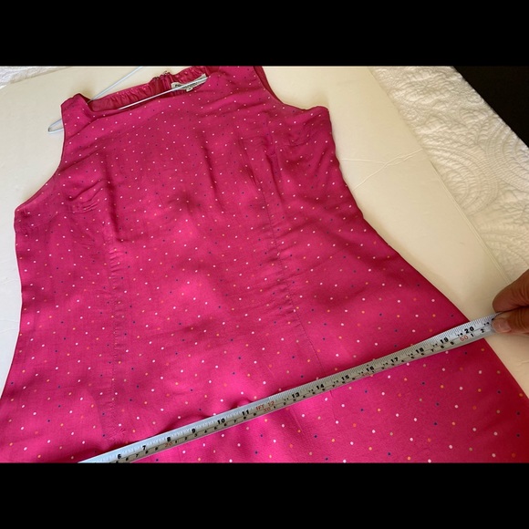 Beautiful fuchsia pink sheer rayon dress with tiny multicolor polka dots size M - Picture 15 of 16